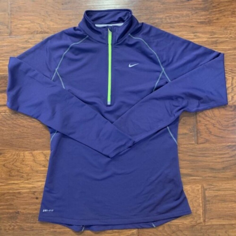 Nike - Dri-Fit 1/2 Zip Running Pullover Jacket 438726-422 | Small | Navy & Lime